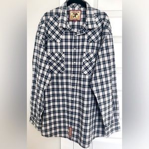 CINCH Striped Plaid Collared Long Sleeve Buttondown White Black Blue Shi…